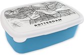 Broodtrommel Blauw - Lunchbox - Brooddoos - Kaart - Rotterdam - Nederland - 18x12x6 cm - Kinderen - Jongen