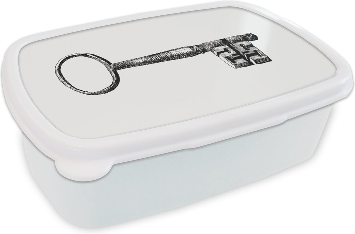 Broodtrommel Wit - Lunchbox - Brooddoos - Retro - Sleutel - Vintage - 18x12x6 cm - Volwassenen