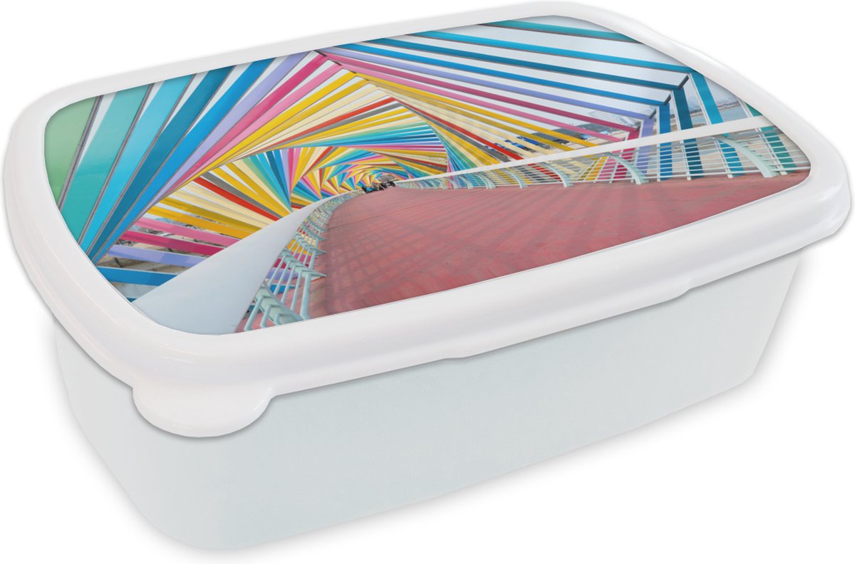 Broodtrommel Wit - Lunchbox - Brooddoos - Regenboog kunstwerk - 18x12x6 cm - Volwassenen