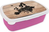 Broodtrommel Roze - Lunchbox - Brooddoos - Kaart - Europa - Hout - 18x12x6 cm - Kinderen - Meisje