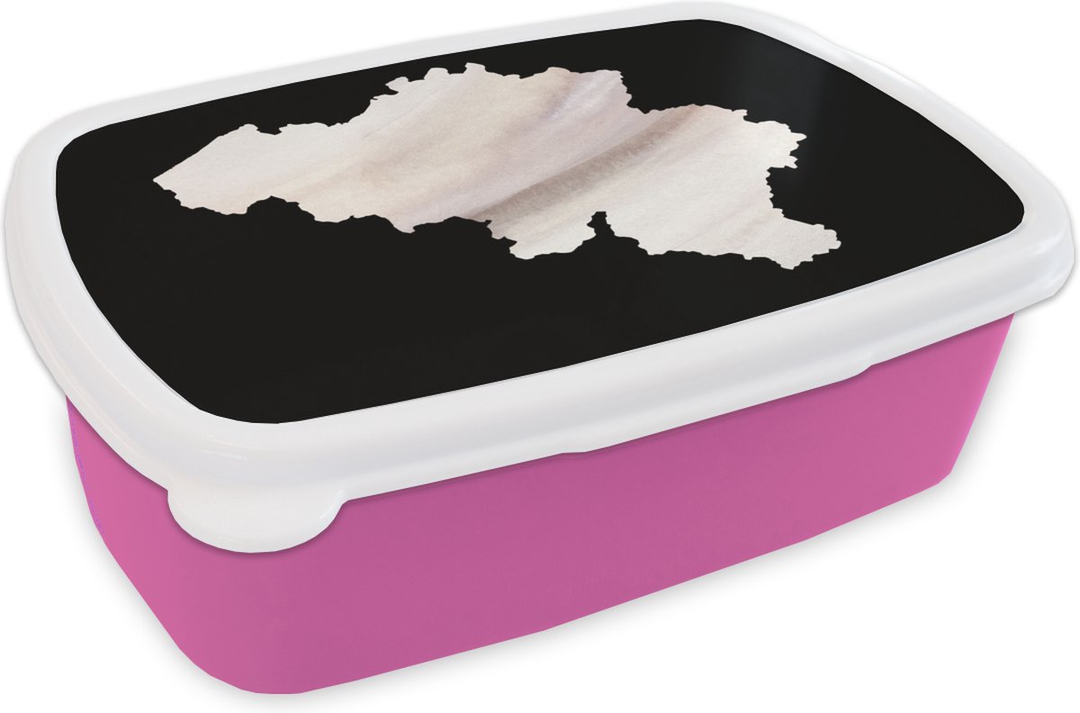 Broodtrommel Roze - Lunchbox - Brooddoos - Kaart - België - Wit - 18x12x6 cm - Kinderen - Meisje
