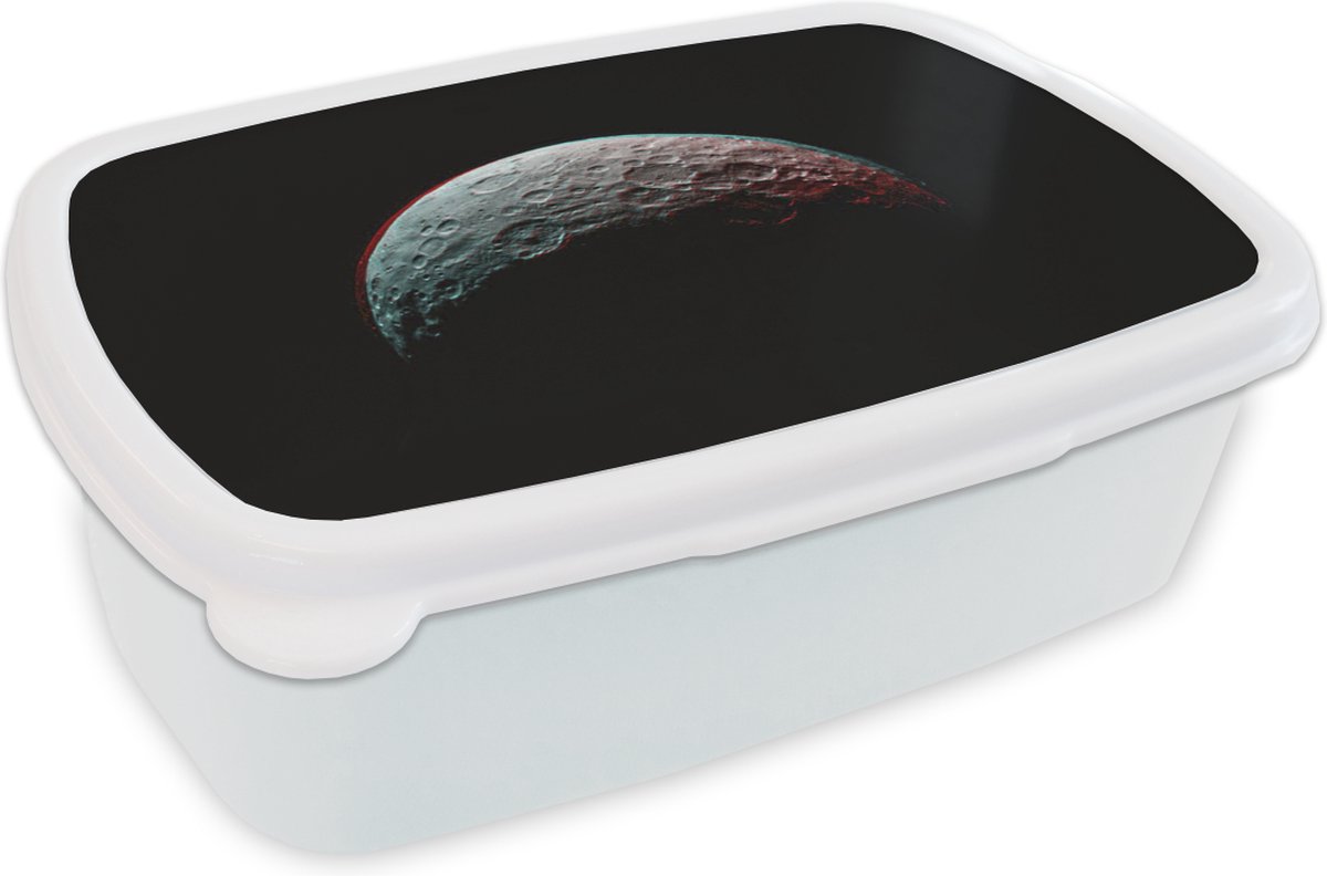 Broodtrommel Wit - Lunchbox - Brooddoos - Galaxy - Zwart - Maan - 18x12x6 cm - Volwassenen