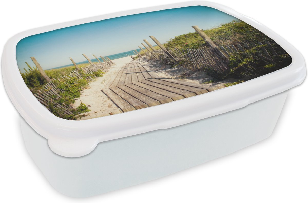 Broodtrommel Wit - Lunchbox - Brooddoos - Zee - Hout - Zomer - 18x12x6 cm - Volwassenen