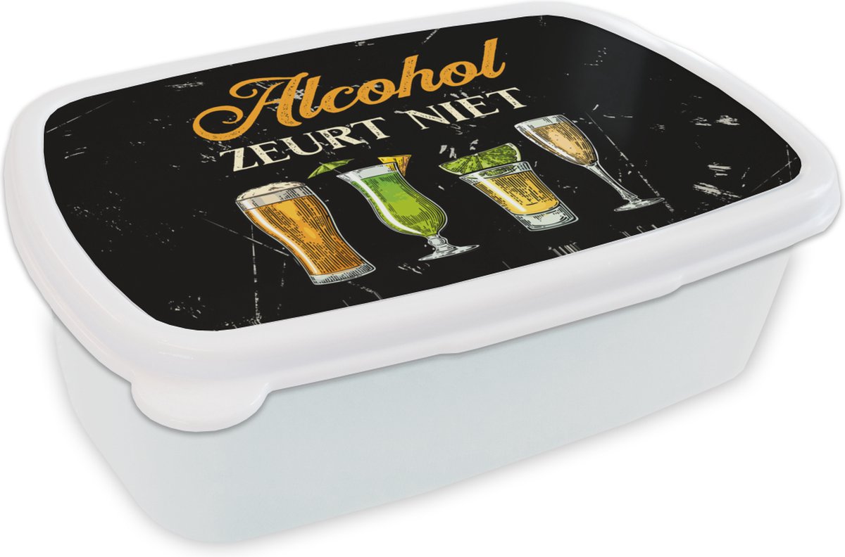 Broodtrommel Wit - Lunchbox - Brooddoos - Alcohol - Glazen - Quote - 18x12x6 cm - Volwassenen