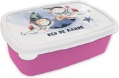 Broodtrommel Roze - Lunchbox - Brooddoos - Spreuken - 'Red de aarde' - Quotes - Jongens - Meisjes - Kinderen - Kids - 18x12x6 cm - Kinderen - Meisje