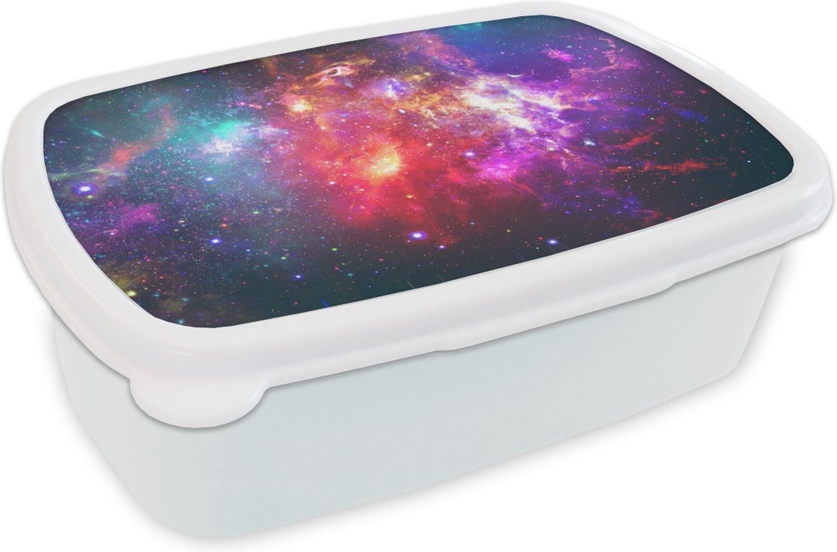 Broodtrommel Wit - Lunchbox - Brooddoos - Sterren - Kleuren - Ruimte - 18x12x6 cm - Volwassenen