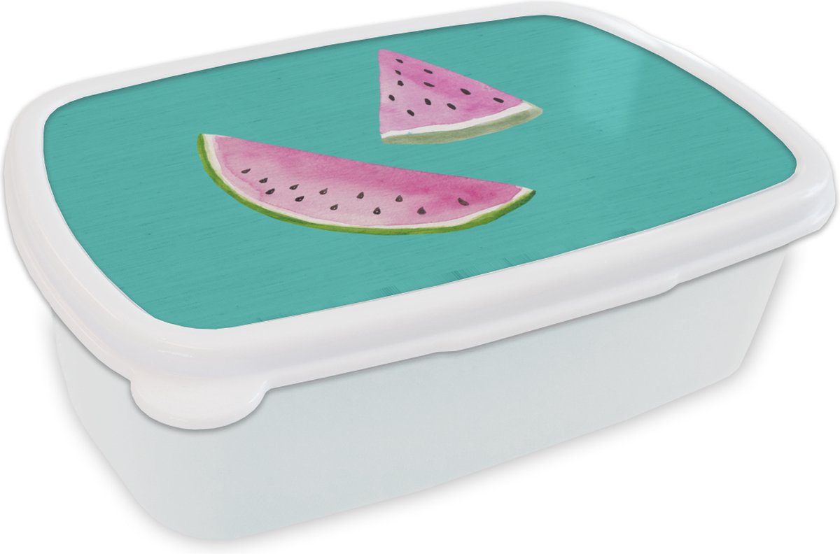Broodtrommel Wit - Lunchbox - Brooddoos - Watermeloen - Fruit - Blauw - 18x12x6 cm - Volwassenen
