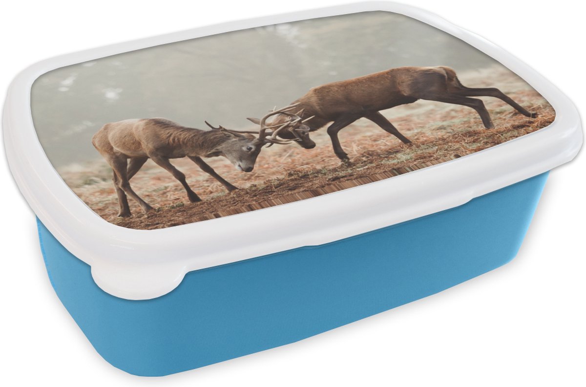 Broodtrommel Blauw - Lunchbox - Brooddoos - Hert - Bos - Gras - 18x12x6 cm - Kinderen - Jongen
