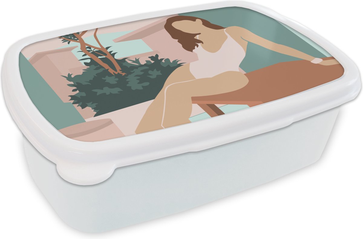 Broodtrommel Wit - Lunchbox - Brooddoos - Vrouw - Huis - Zomer - 18x12x6 cm - Volwassenen