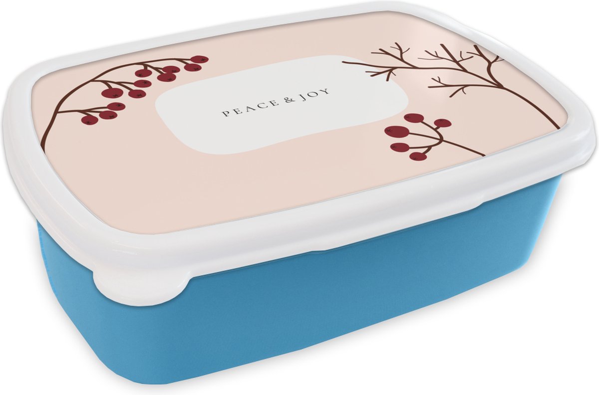 Broodtrommel Blauw - Lunchbox - Brooddoos - Bessen - Takken - Quote - Roze - 18x12x6 cm - Kinderen - Jongen