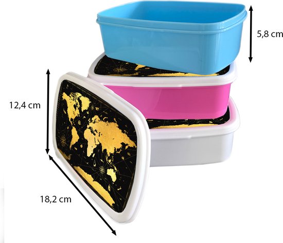 Boîte à pain Rose - Lunch box - Boîte à pain - Wereldkaart - Or - Zwart - Luxe - 18x12x6 cm - Enfants - Fille