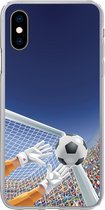 Geschikt voor iPhone X hoesje - Een illustratie van een keeper die de voetbal tegenhoudt - Jongetje - Meisjes - Kind - Siliconen Telefoonhoesje
