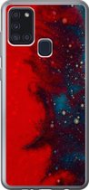 Geschikt voor Samsung Galaxy A21s hoesje - Inkt - abstract - Rood - Blauw - Siliconen Telefoonhoesje