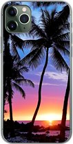 Geschikt voor iPhone 11 Pro Max hoesje - Een silhouet van palmbomen tijdens een zonsondergang op Hawaii - Siliconen Telefoonhoesje