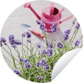 Tuincirkel Gieter - Bloemen - Lavendel - 120x120 cm - Ronde Tuinposter - Buiten XXL / Groot formaat!