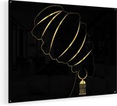 Artaza Glasschilderij - Afrikaanse Vrouw Met Gouden Zwarte Tulband - 120x90 - Groot - Plexiglas Schilderij - Foto op Glas
