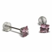 Aramat jewels ® - Zirkonia zweerknopjes vierkant 5mm oorbellen roze chirurgisch staal