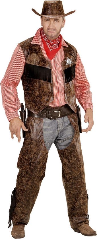 Widmann - Cowboy & Cowgirl Kostuum - Stoere Cowboy Man / - Jongen - Bruin - Maat 158 - Carnavalskleding - Verkleedkleding