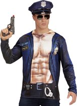 Widmann - Politie & Detective Kostuum - T-Shirt Lange Mouwen Potige Politie Man - Blauw, Beige - XL - Carnavalskleding - Verkleedkleding