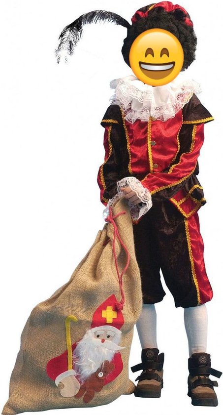 Piet Kostuum | Zwart-Rode Piet Kind / Tiener Kind Kostuum | Maat 104 | Sinterklaas | Verkleedkleding