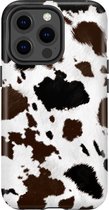 Apple iPhone 13 Pro Telefoonhoesje - Extra Stevig Hoesje - 2 lagen bescherming - Met Dierenprint - Koeien Patroon - Donkerbruin