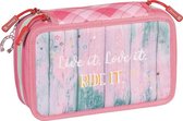 pennenetui Ponylove 3-vaks 19,5 cm roze/mint 34-delig
