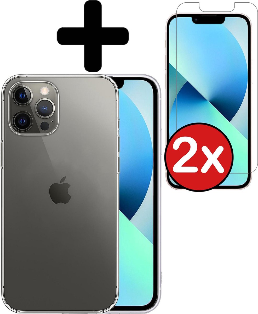 iPhone 13 Pro Hoesje Siliconen Case Hoes Met 2x Screenprotector - iPhone 13 Pro Hoesje Cover Hoes Siliconen Met 2x Screenprotector - Transparant