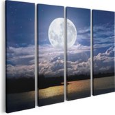 Artaza Canvas Schilderij Vierluik Volle Maan bij het Water - 80x60 - Foto Op Canvas - Canvas Print