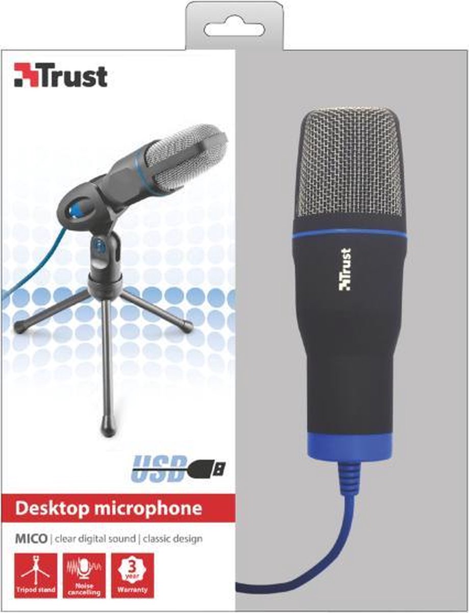 Trust Mico Microphone PC à Condensateur, Micro de Studio USB, pour