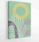 Canvas schilderij - Palm leaves wall art vector set. Earth tone boho foliage line art drawing with abstract shape. 4 -    – 1870962298 - 40-30 Vertical