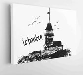 Canvas schilderij - Istanbul black and white historical sign. Maiden tower vector. Girl tower istanbul Turkey. maiden tower -  Productnummer   1115251895 - 50*40 Horizontal
