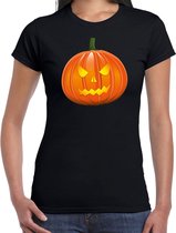 Halloween - Pompoen halloween verkleed t-shirt zwart voor dames - horror shirt / kleding / kostuum XL