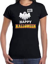 Halloween - Spook / happy halloween verkleed t-shirt zwart voor dames - horror shirt / kleding / kostuum M