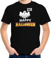 Halloween - Spook / happy halloween verkleed t-shirt zwart voor kinderen - horror shirt / kleding / kostuum M (134-140)