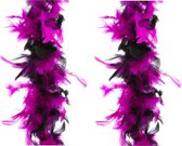 2x stuks carnaval verkleed veren Boa kleur zwart/roze mix 2 meter - Verkleedkleding accessoire