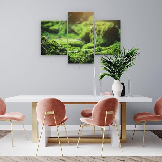 Artaza - Triptyque de peinture sur toile - Mousse verte recouverte de pierres - 90x60 - Photo sur toile - Impression sur toile