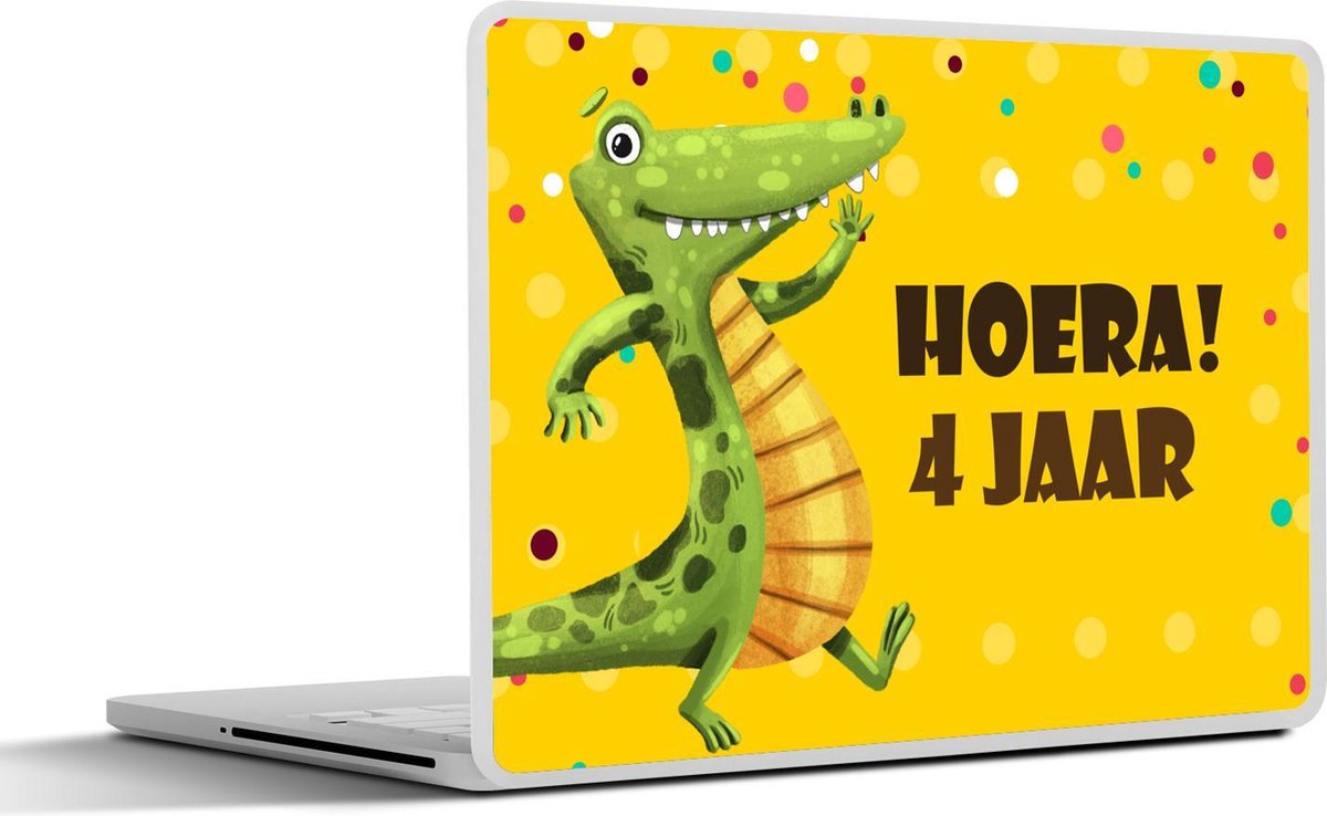 Laptop sticker - 13.3 inch - Verjaardag cadeau - Kind - 4 Jaar - Dinosaurus - 31x22,5cm - Laptopstickers - Laptop skin - Cover