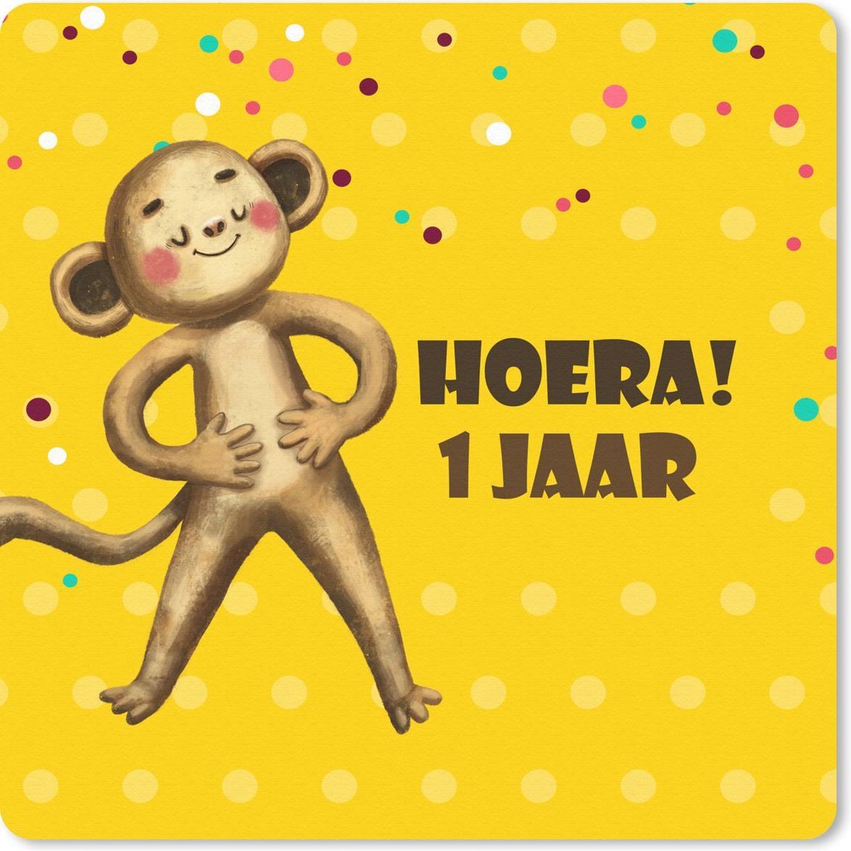 Muismat 30x30 cm - Mousepad Kind - 1 jaar verjaardag - Knuffeldier - Muismatten
