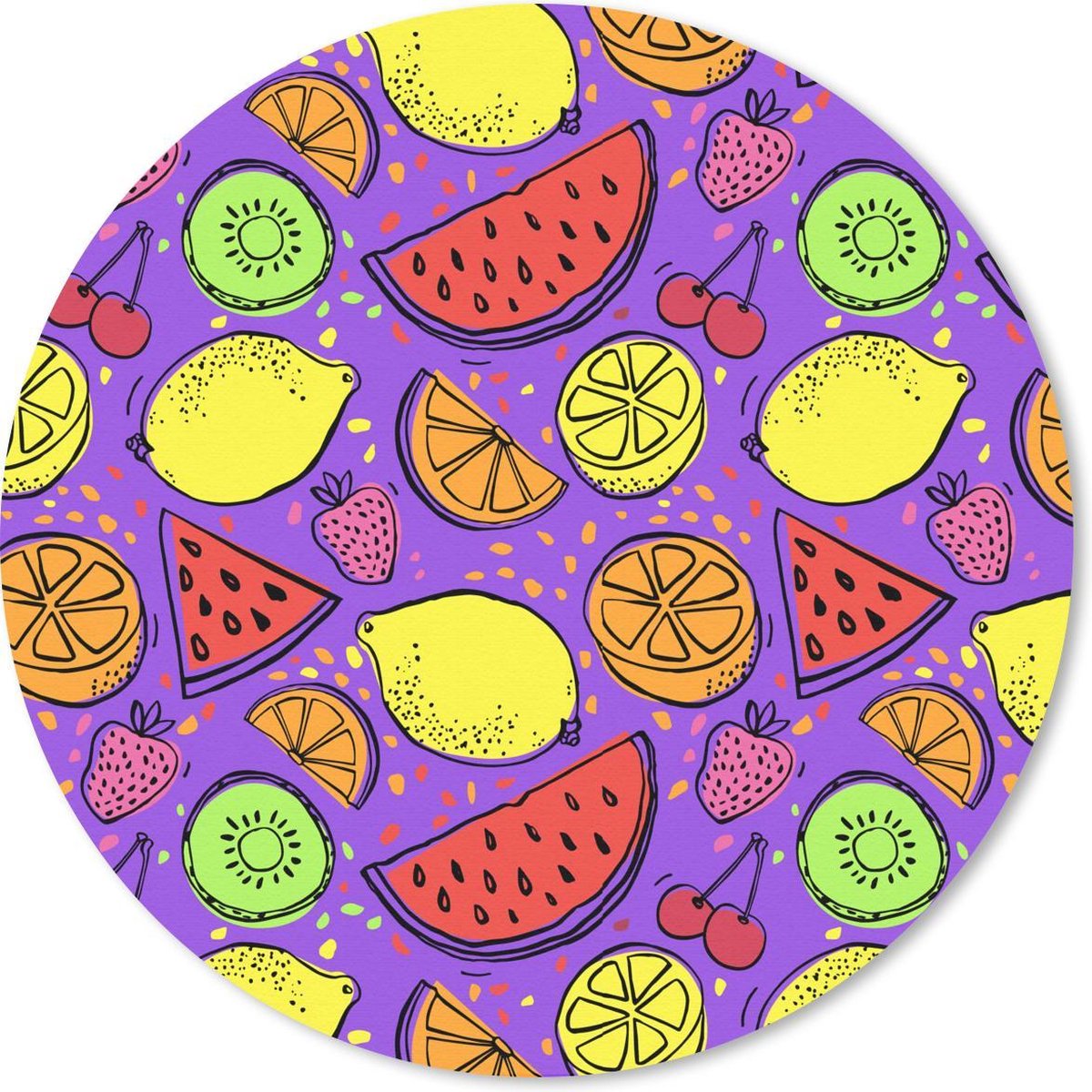 Muismat rond 20x20 cm - Mousepad Citroen - Kleuren - Paars - Ronde muismatten