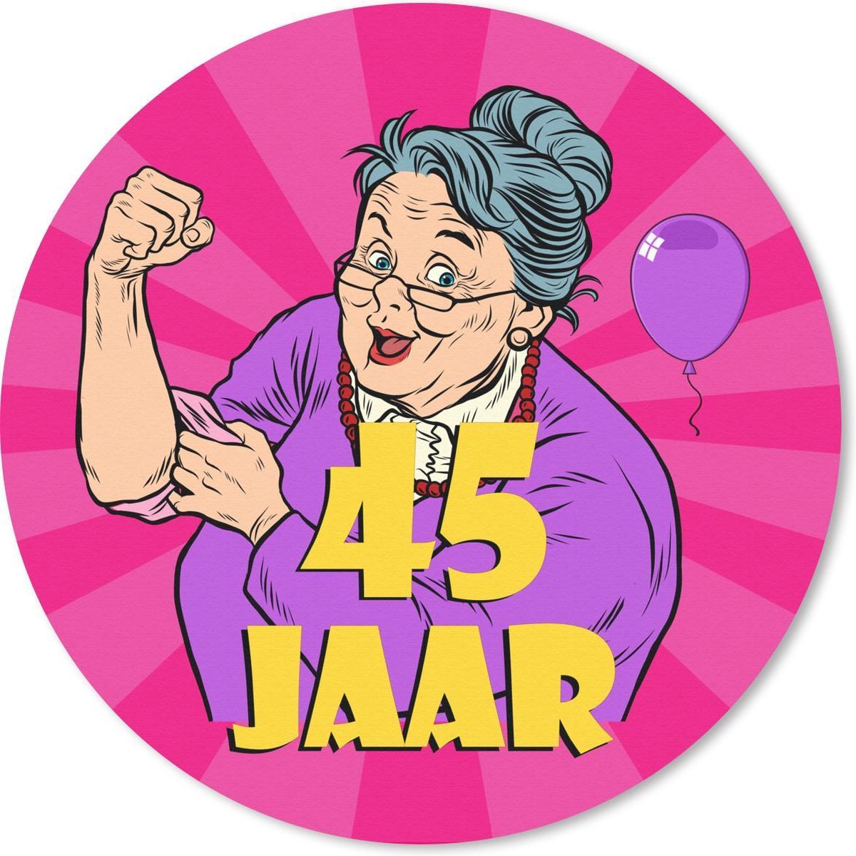 Muismat rond 30x30 cm - Mousepad Verjaardag - Vrouw - 45 Jaar - Roze - Ronde muismatten