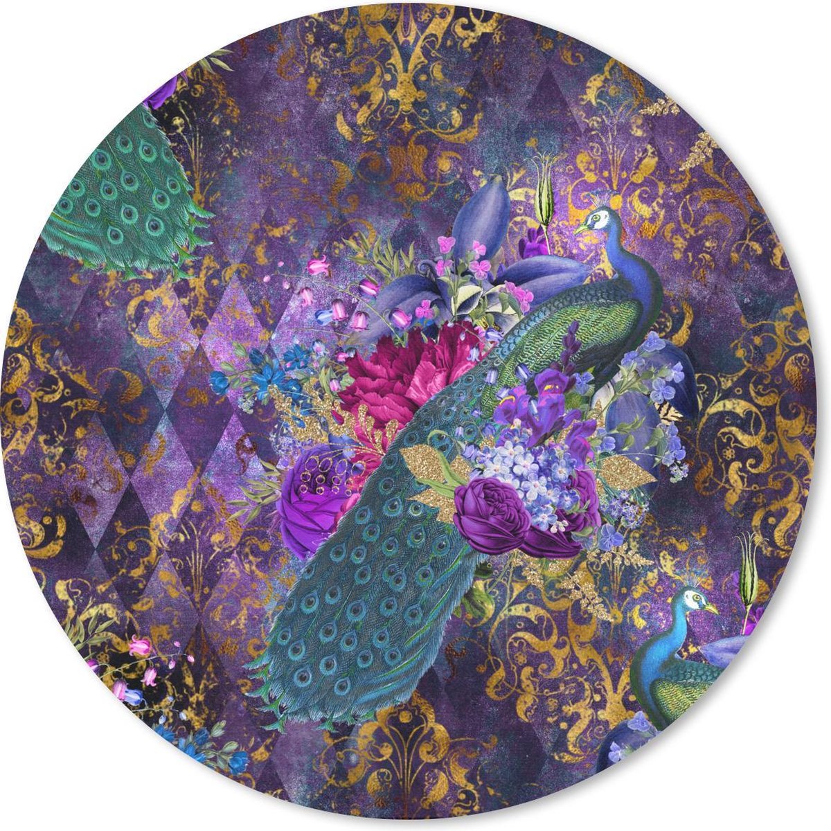 Muismat rond 20x20 cm - Mousepad Patronen - Pauw - Paars - Ronde muismatten