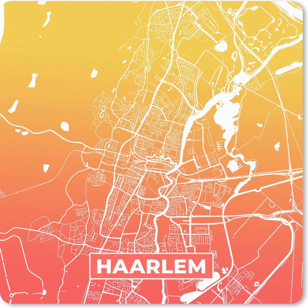 Muismat 30x30 cm - Mousepad Stadskaart - Haarlem - Geel - Oranje - Muismatten