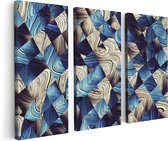 Artaza Canvas Schilderij Drieluik Abstracte Kunst met Blauwe en Gouden Ruiten - 120x80 - Foto Op Canvas - Canvas Print