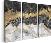 Artaza - Triptyque de peinture sur toile - Art abstrait - Zwart avec marbre Witte - 120x80 - Photo sur toile - Impression sur toile
