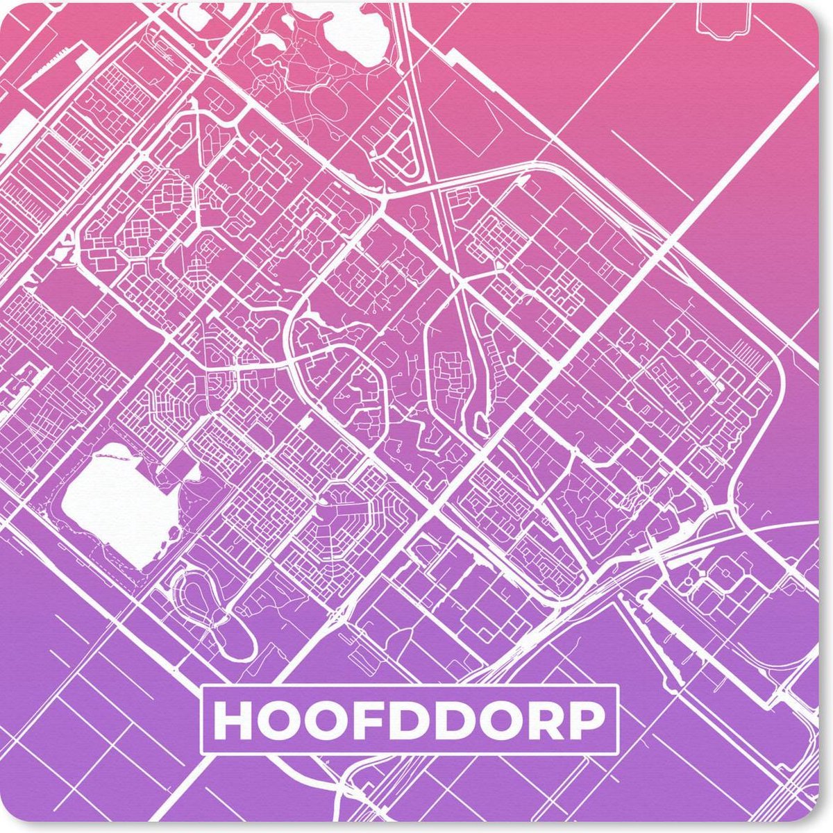 Muismat 20x20 cm - Mousepad Stadskaart - Hoofddorp - Nederland - Paars - Muismatten