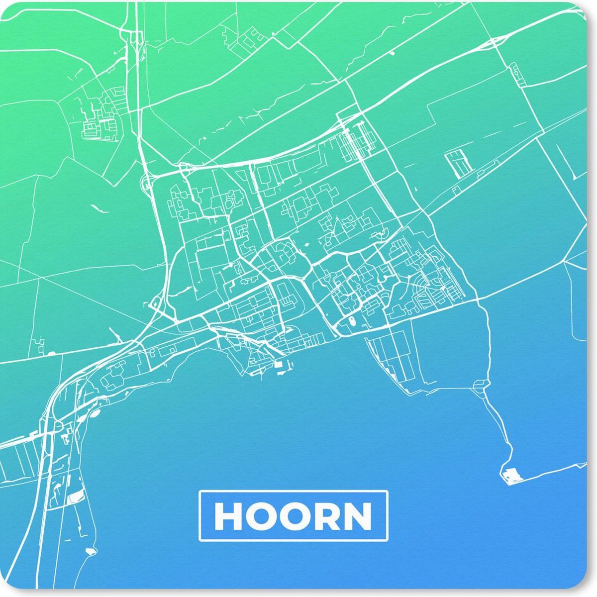 Muismat 20x20 cm - Mousepad Stadskaart - Hoorn - Blauw - Groen - Muismatten