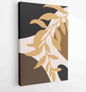 Canvas schilderij - Earth tone background foliage line art drawing with abstract shape and watercolor 2 -     – 1914436873 - 80*60 Vertical