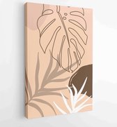 Canvas schilderij - Earth tone natural colors foliage line art boho plants drawing with abstract shape 1 -    – 1910090920 - 50*40 Vertical