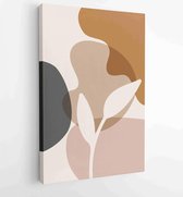 Canvas schilderij - Earth tone natural colors foliage line art boho plants drawing with abstract shape 1 -    – 1912771891 - 115*75 Vertical