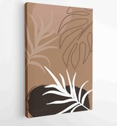Canvas schilderij - Earth tone natural colors foliage line art boho plants drawing with abstract shape 4 -    – 1910090920 - 40-30 Vertical
